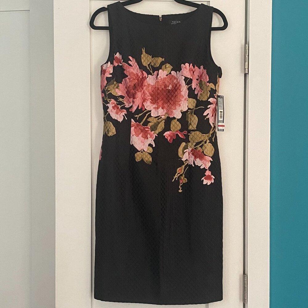 Tahari black and pink sheath dress NWT size 4
